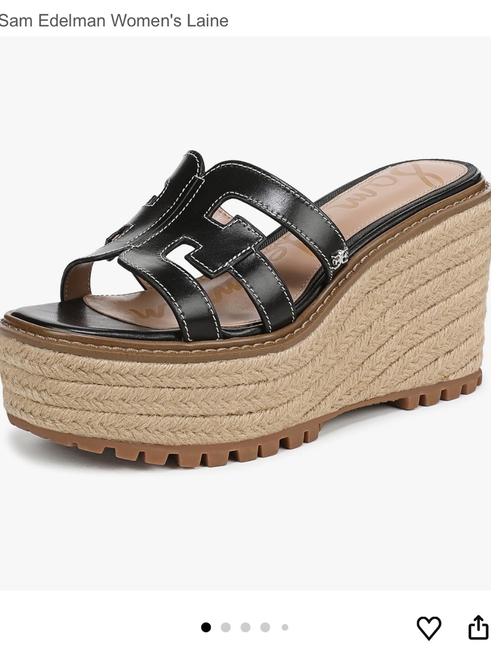 Sam Edelman Black Leather Espadrille Platform Wedge Slide